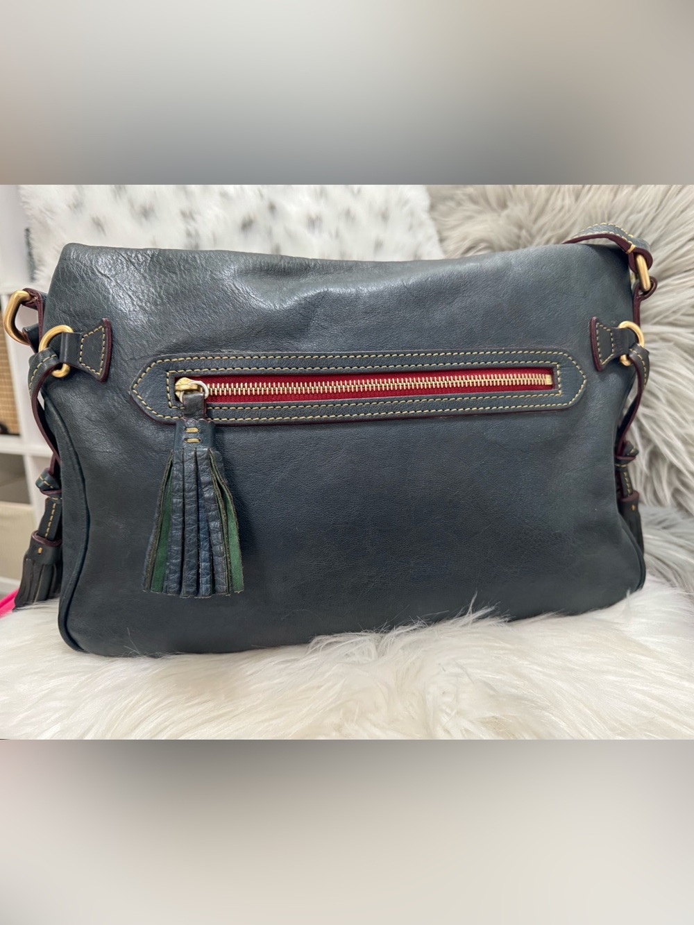 Dooney & Bourke Blue Leather Satchel Messenger Shoulder Bag - Picture 3 of 14